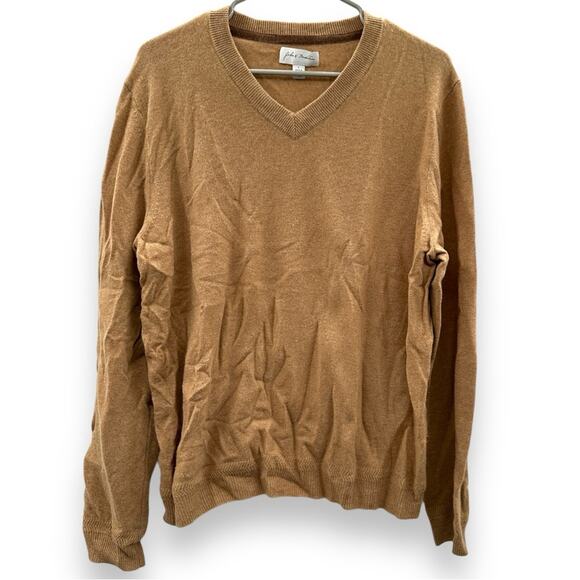 John W. Nordstrom 100% Cashmere Tan Long Sleeve V Neck Pullover Sweater Sz L - Picture 1 of 10